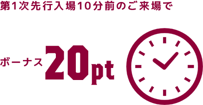 第1次先行入場10分前のご来場でボーナス20pt